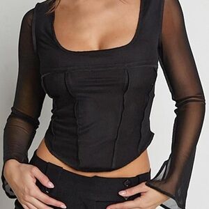 Tiger Mist Long Sleeve Sheer Mesh Top